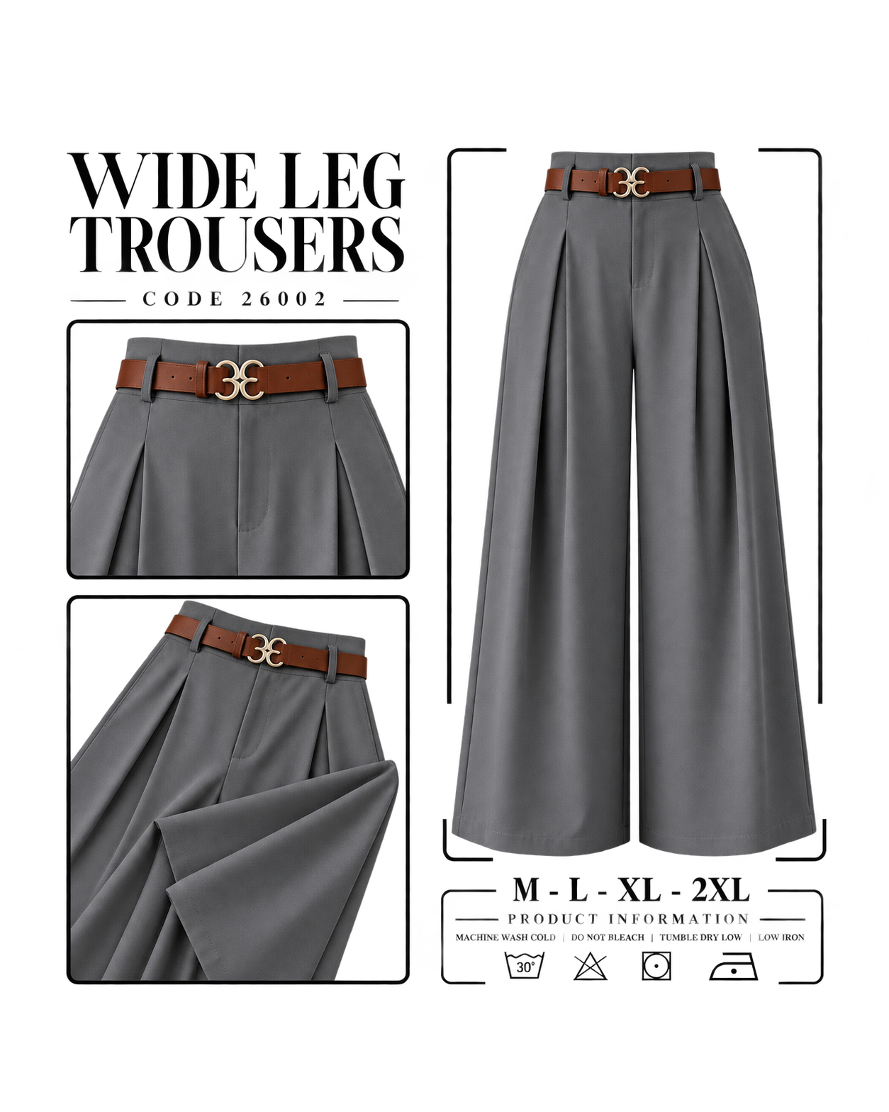 بنطلون Wide Leg رمادي – 26002 بنطلون Wide Leg رمادي – 26002